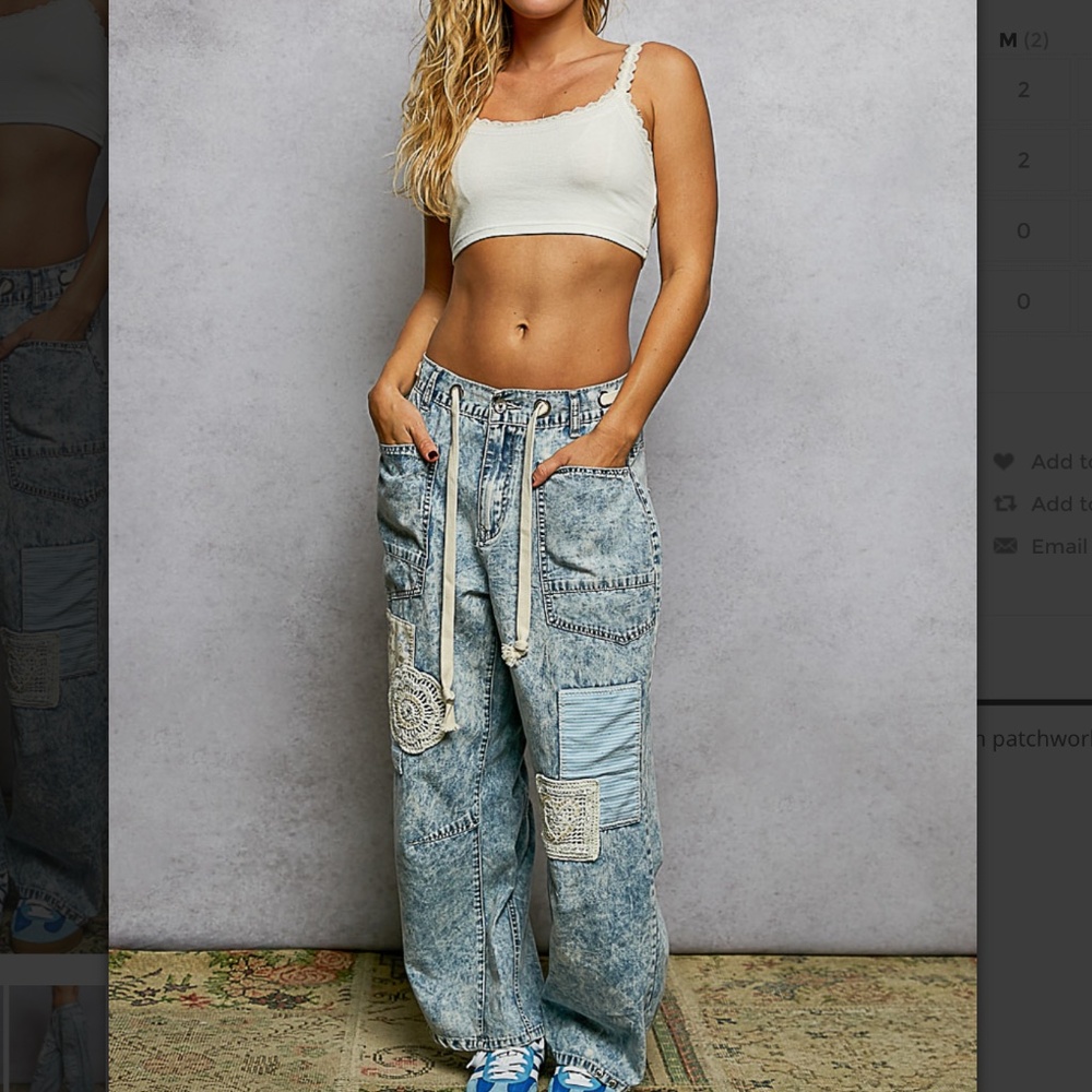 🎉 POL “ Dawn 2 “ POL Denim  Pants with Patchwork Detail 87 - Picture 5 of 6